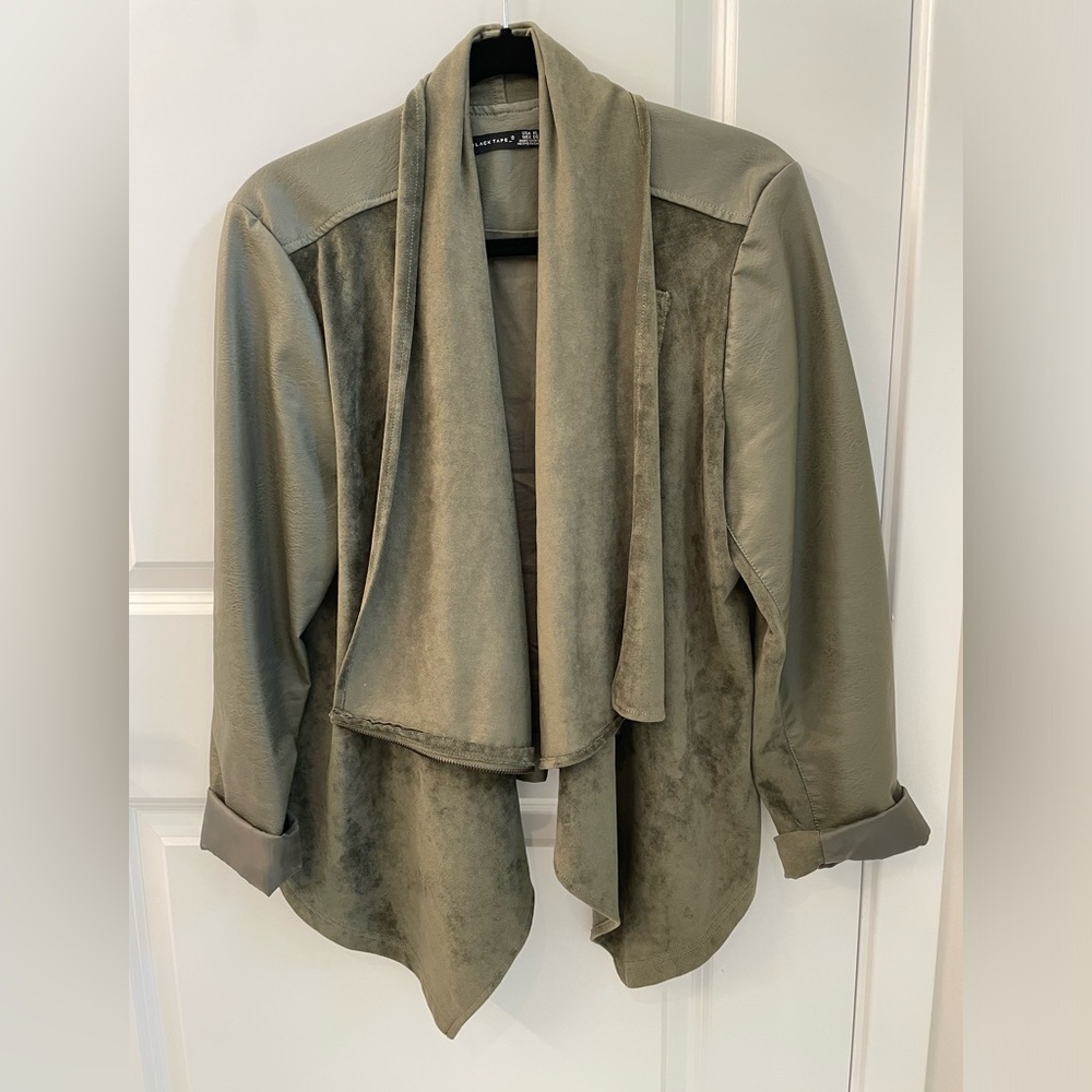Jacket: Black Tape-Olive Green Asymmetrically zipped jacket-only worn 1x.